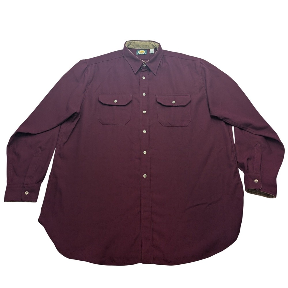 Vintage Cabela's Button Down Shirt Mens XXL Tall Burgundy Long Sleeve Polyester